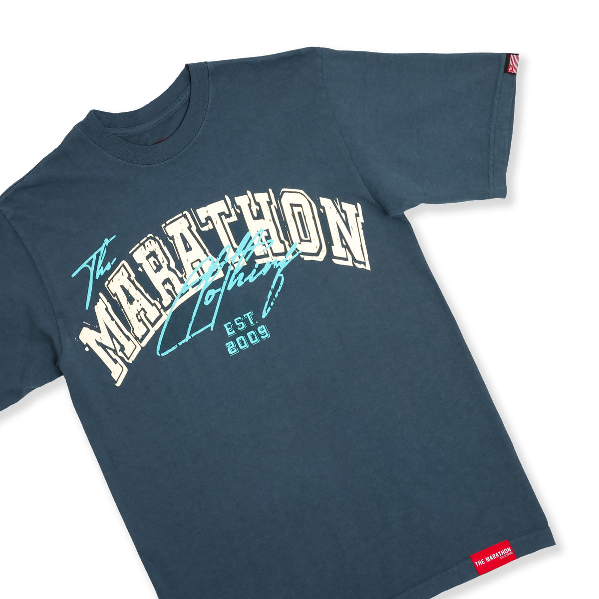 The Marathon Clothing Arch & Script T-Shirt - Dark Teal - Front Detail