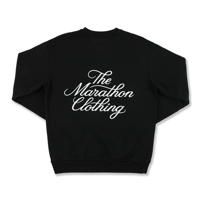 Marathon 3D Embroidered Stacked Script Crewneck - Black/White - Back