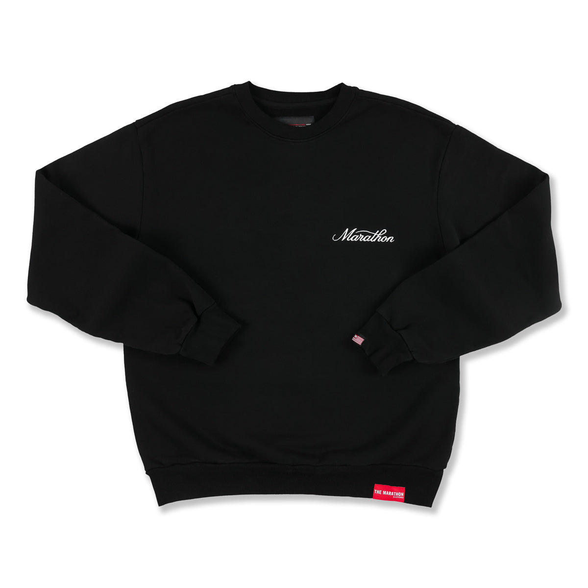 Marathon 3D Embroidered Stacked Script Crewneck - Black/White - Front