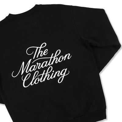 Marathon 3D Embroidered Stacked Script Crewneck - Black/White - Back Detail