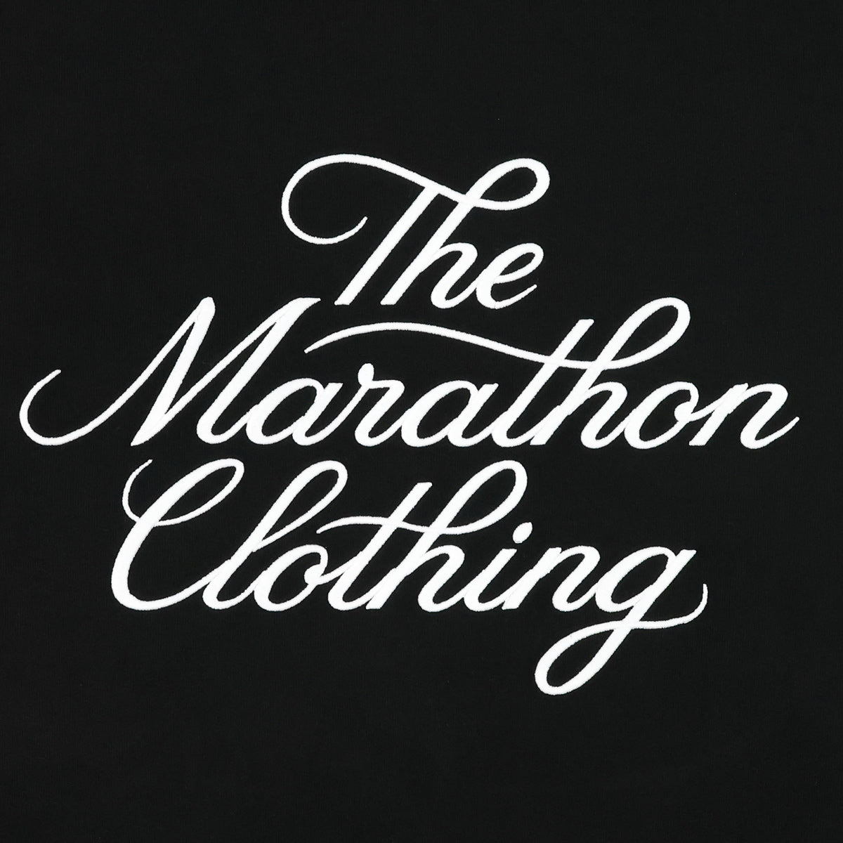 Marathon 3D Embroidered Stacked Script Crewneck - Black/White - Embroidery Detail