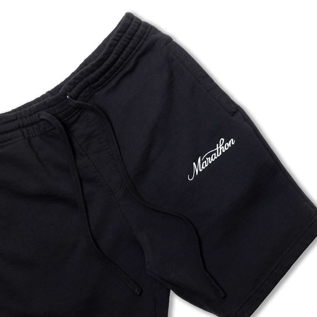 Marathon Classic Script Sweatshorts - Black/White - Detail