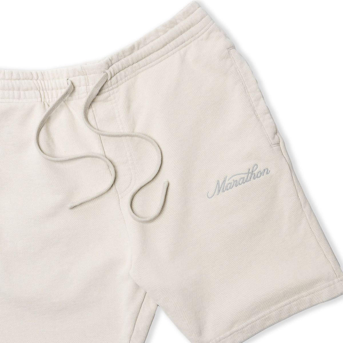 Marathon Classic Script Sweatshorts - Bone/Grey - Detail