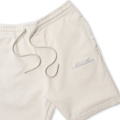 Marathon Classic Script Sweatshorts - Bone/Grey - Detail