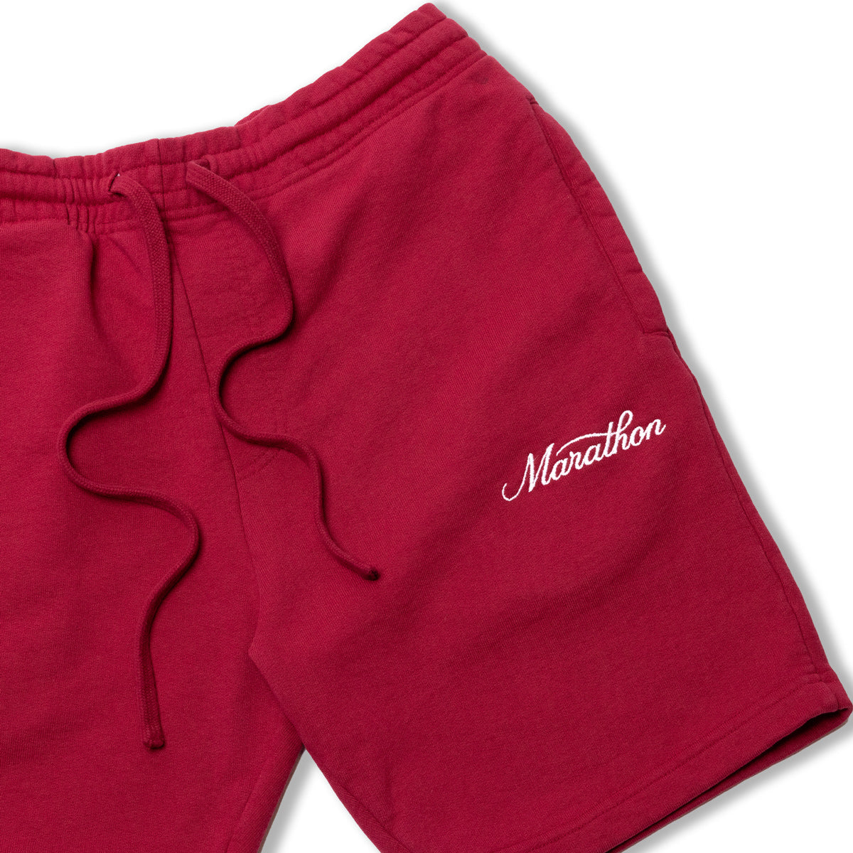 Marathon Classic Script Sweatshorts - Crimson/White - Detail