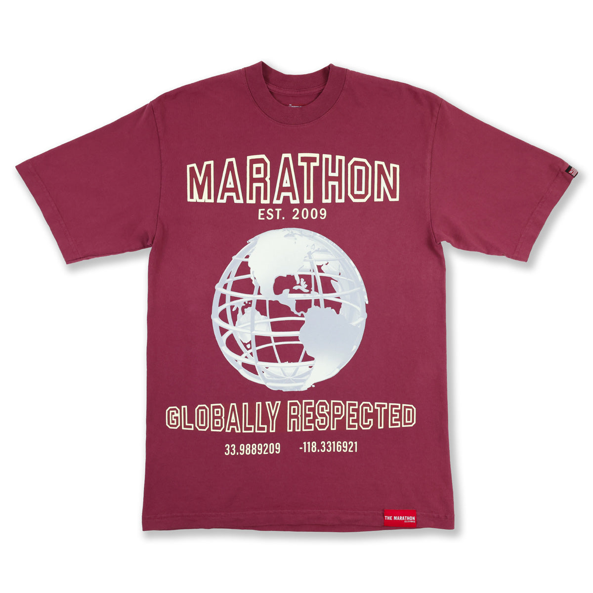 Marathon Globally Respected T-Shirt - Vintage Burgundy/Cream - Front