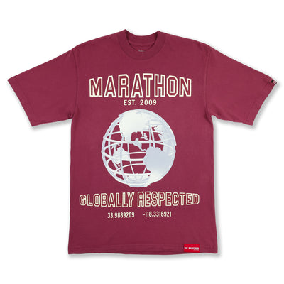 Marathon Globally Respected T-Shirt - Vintage Burgundy/Cream - Front