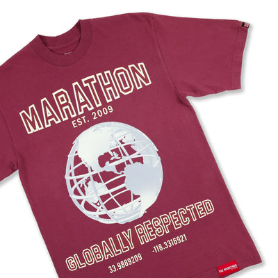 Marathon Globally Respected T-Shirt - Vintage Burgundy/Cream - Front Detail