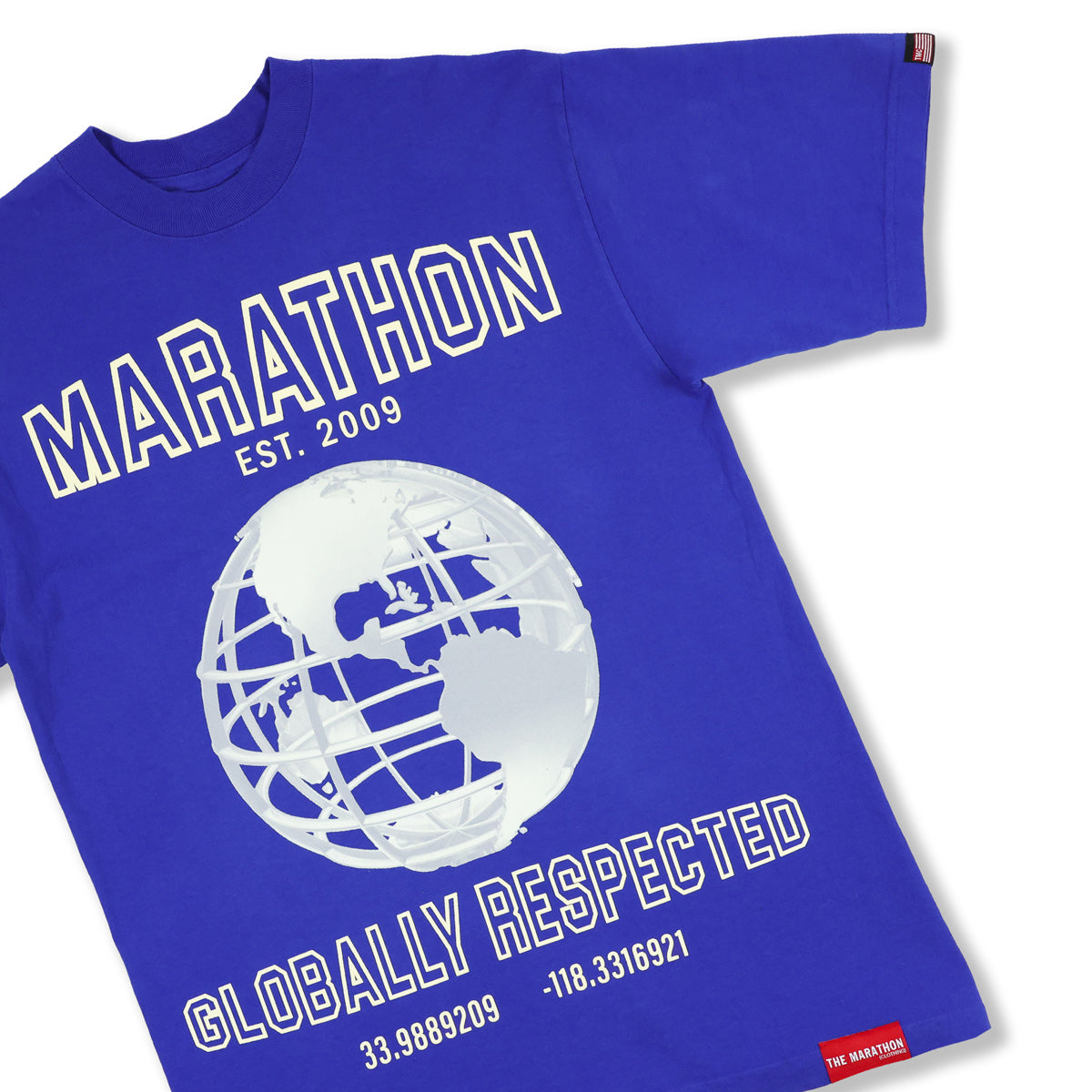 Marathon Globally Respected T-Shirt - Royal/Cream - Front Detail