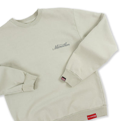 Marathon 3D Embroidered Stacked Script Crewneck - Bone/Grey - Front Detail