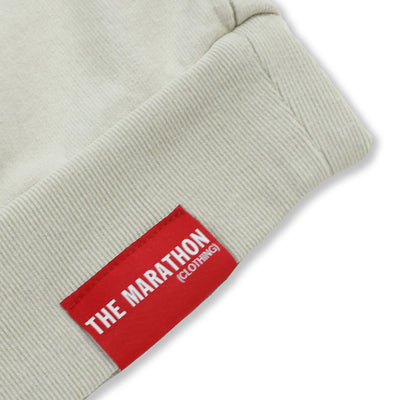 Marathon 3D Embroidered Stacked Script Crewneck - Bone/Grey - Label Detail