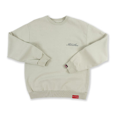 Marathon 3D Embroidered Stacked Script Crewneck - Bone/Grey - Front