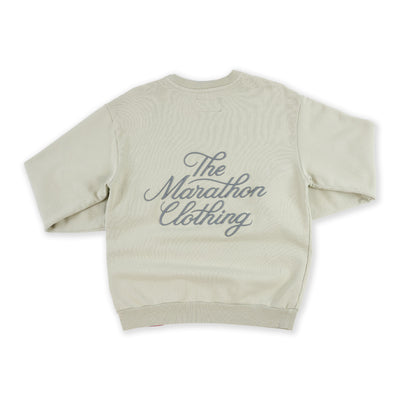 Marathon 3D Embroidered Stacked Script Crewneck - Bone/Grey - Back