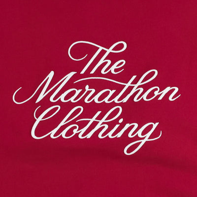 Marathon 3D Embroidered Stacked Script Crewneck - Crimson/White - Embroidery Detail