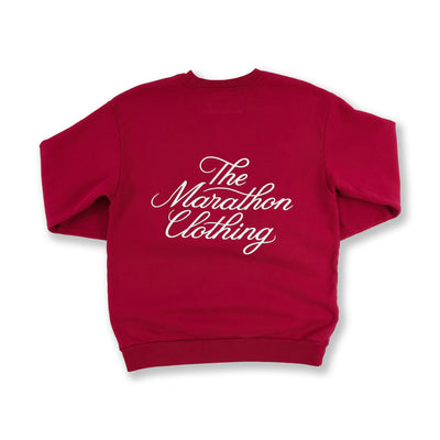 Marathon 3D Embroidered Stacked Script Crewneck - Crimson/White - Back