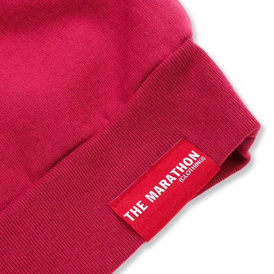 Marathon 3D Embroidered Stacked Script Crewneck - Crimson/White - Label Detail