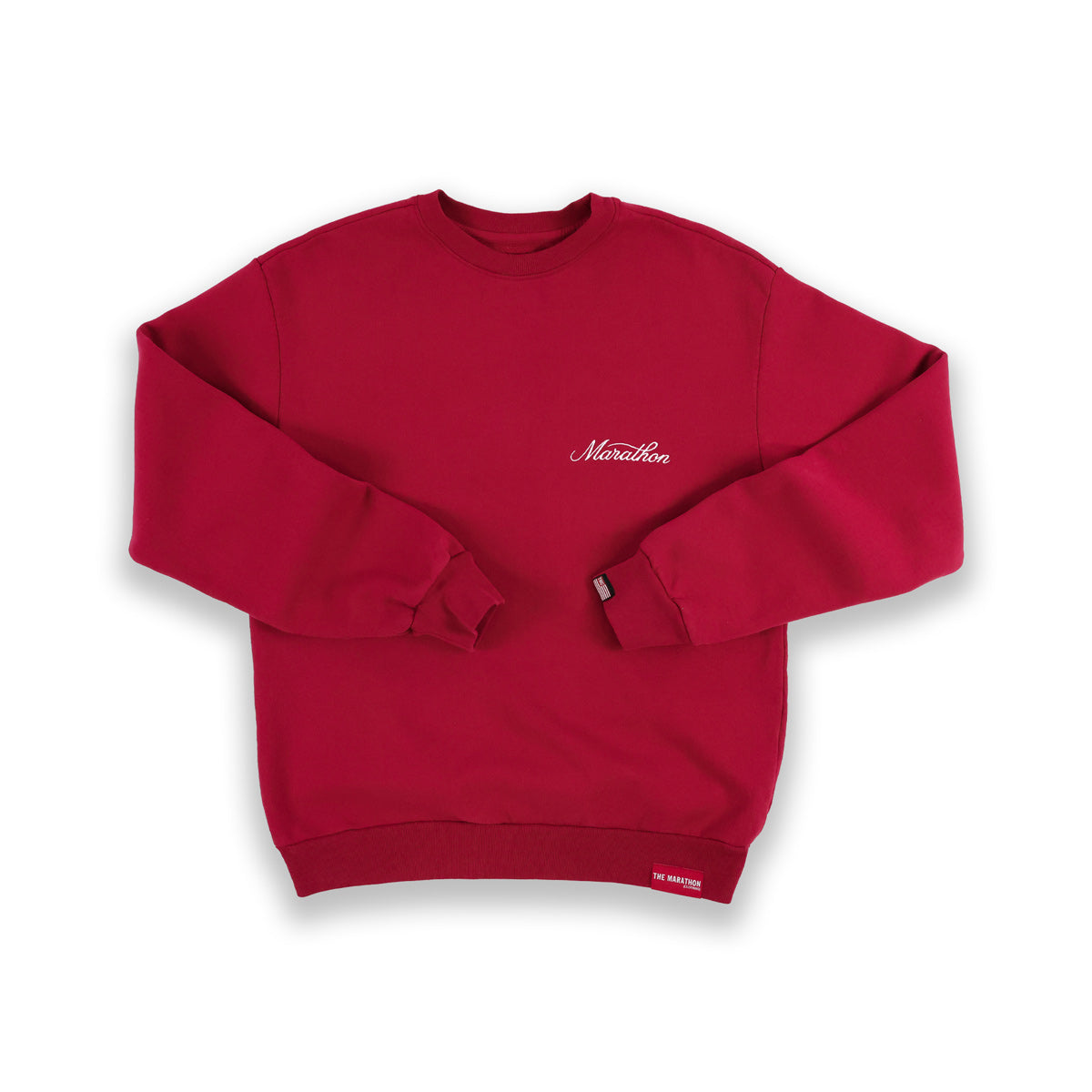 Marathon 3D Embroidered Stacked Script Crewneck - Crimson/White - Front