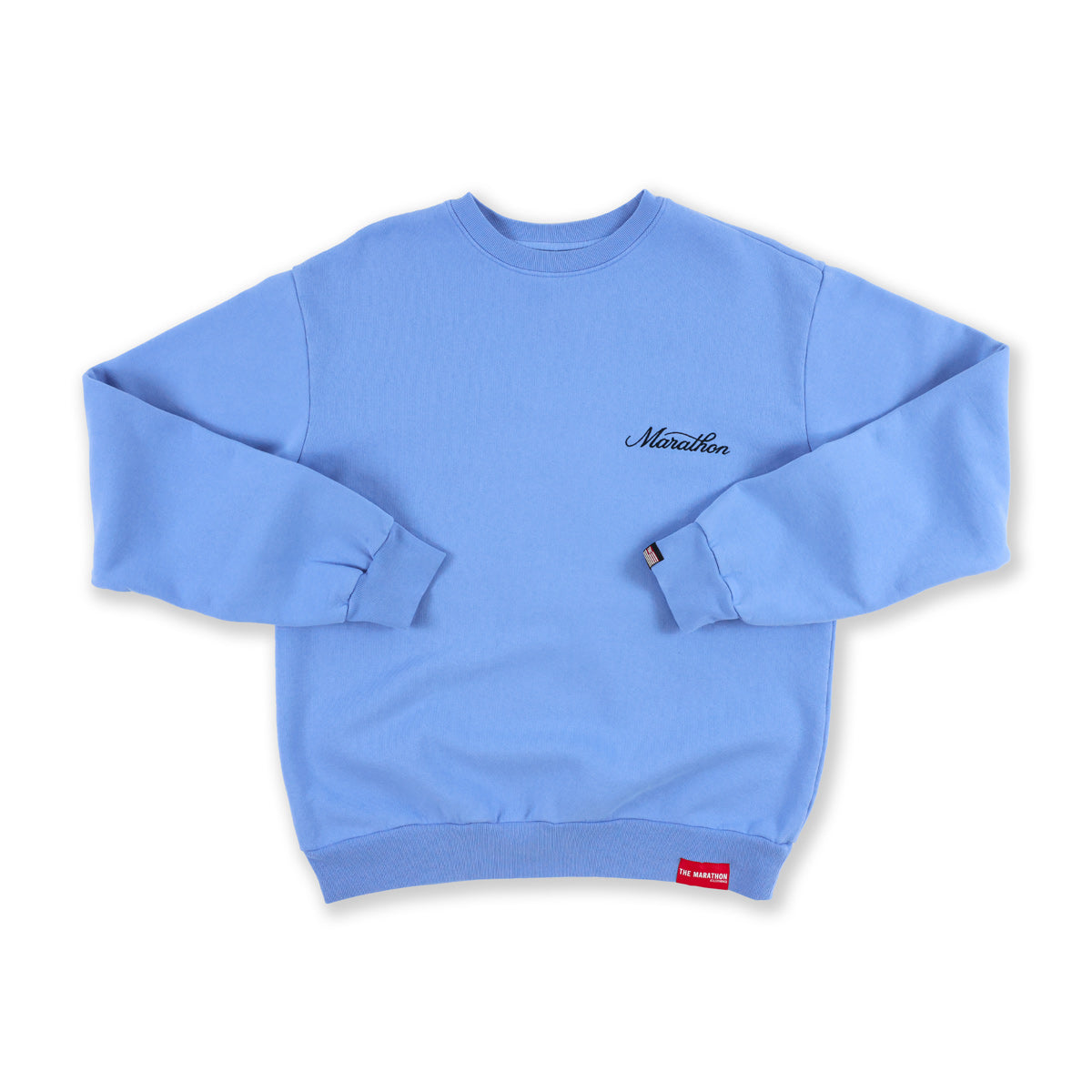 Marathon 3D Embroidered Stacked Script Crewneck - Powder Blue/Black - Front