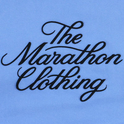 Marathon 3D Embroidered Stacked Script Crewneck - Powder Blue/Black - Embroidery Detail