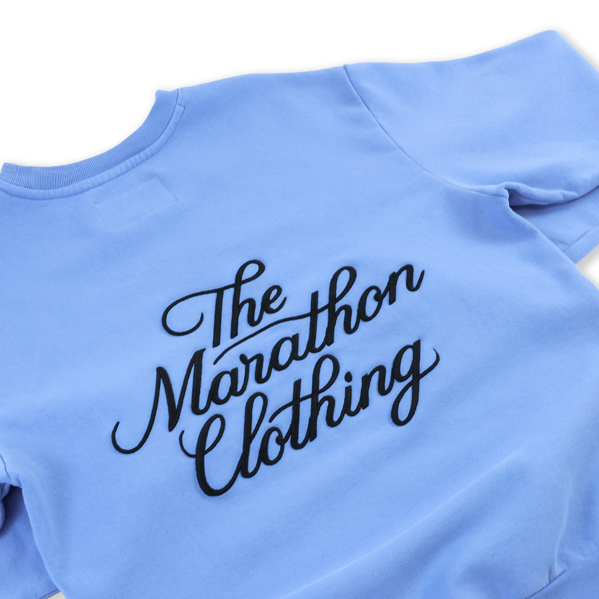 Marathon 3D Embroidered Stacked Script Crewneck - Powder Blue/Black - Back Detail