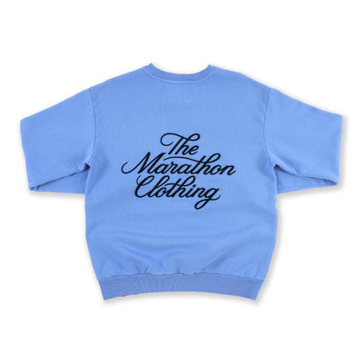 Marathon 3D Embroidered Stacked Script Crewneck - Powder Blue/Black - Back