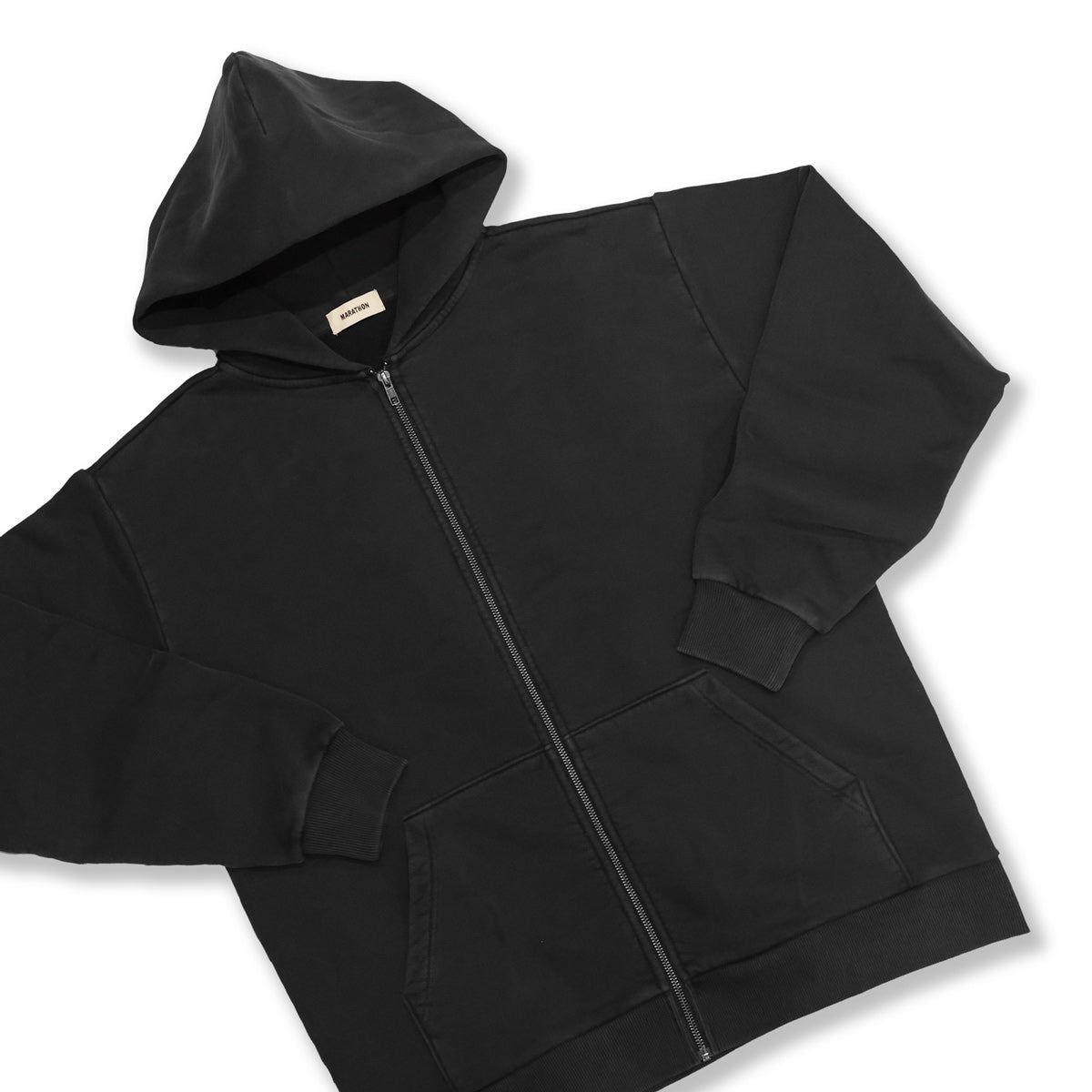 Marathon Leisure Heavyweight Zip-Up Hoodie - Vintage Black - Detail