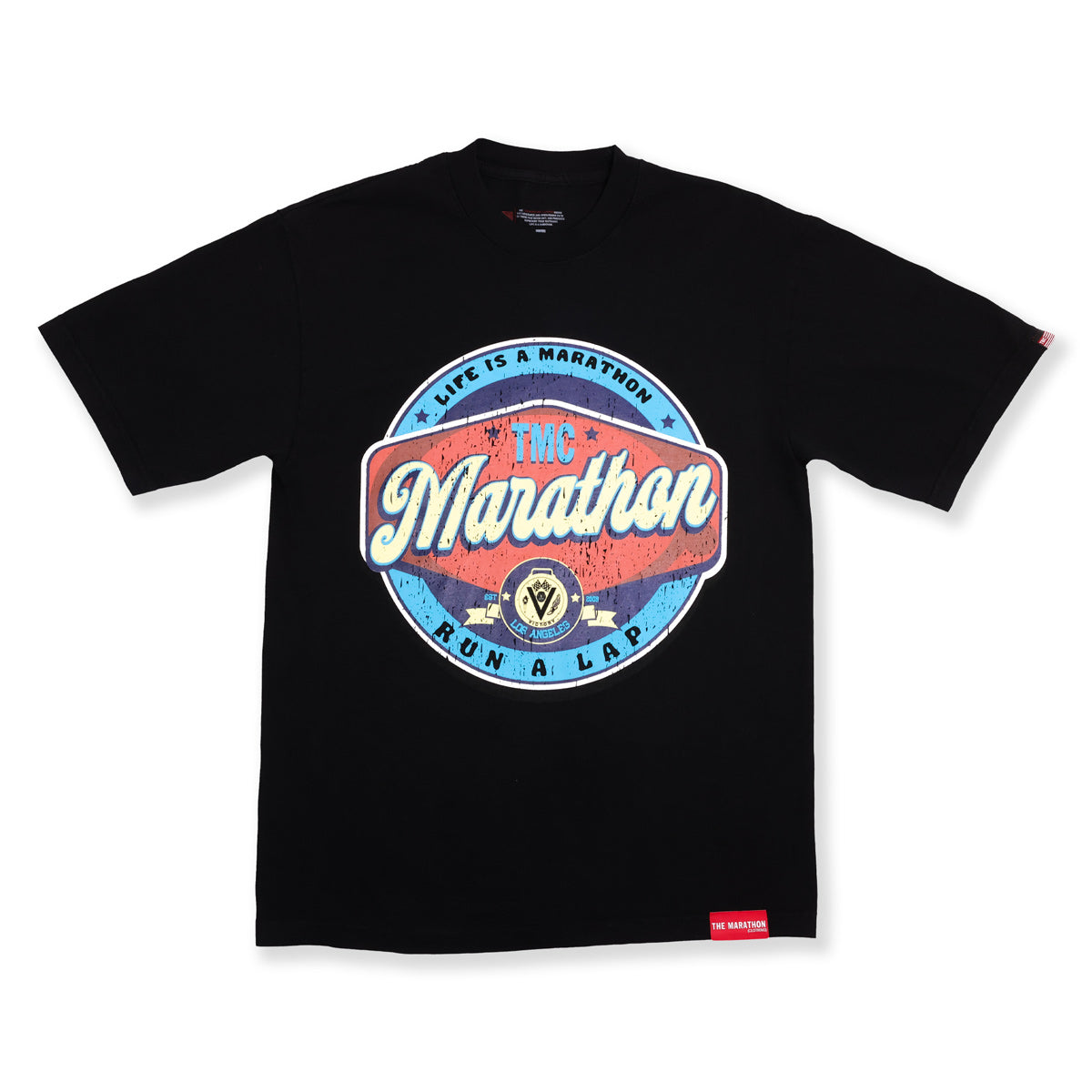 Vintage Run A Lap Marathon T-Shirt - Black - Front