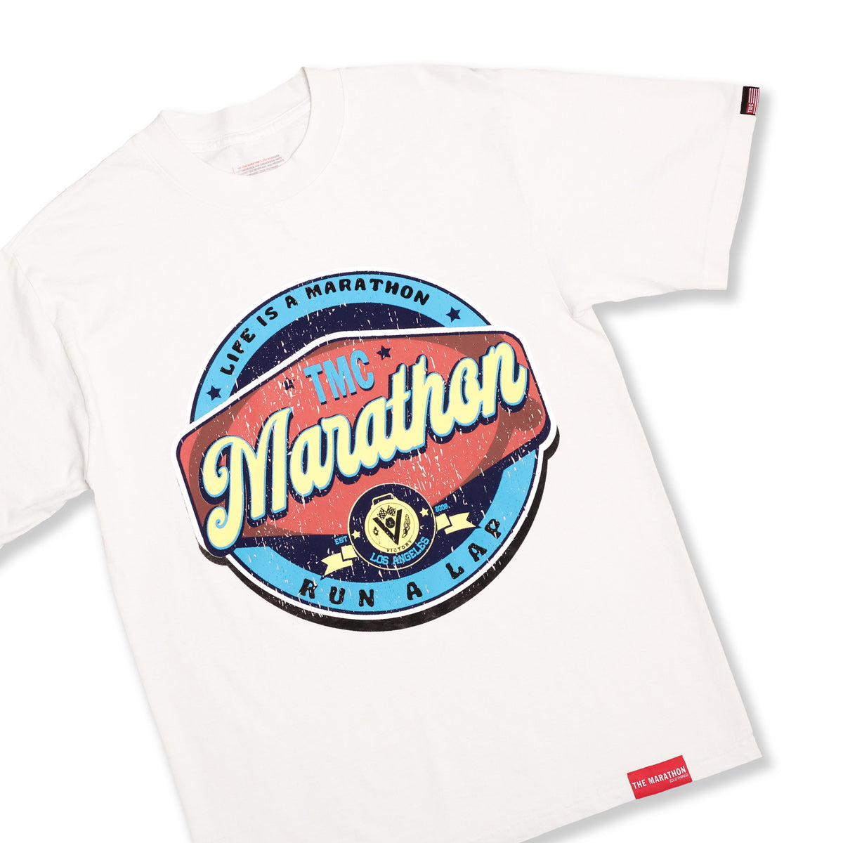 Vintage Run A Lap Marathon T-Shirt - Bone - Front Detail