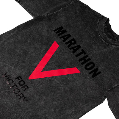 Marathon V For Victory T-Shirt - Washed Carbon Black - Front Detail