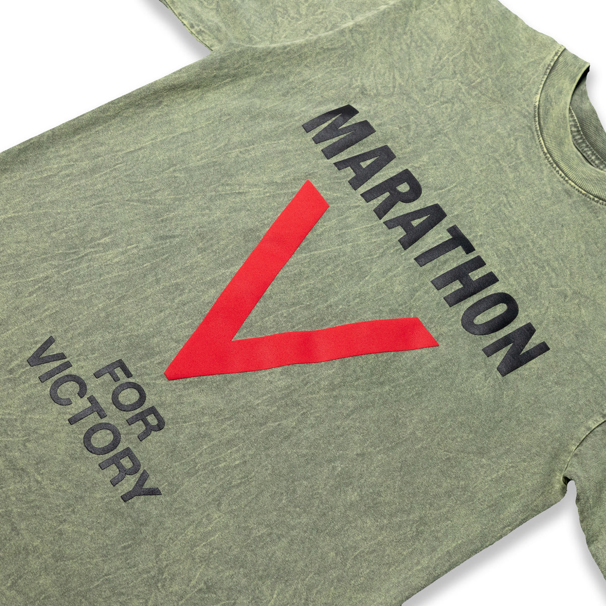 Marathon V For Victory T-Shirt - Washed Matcha - Front Detail