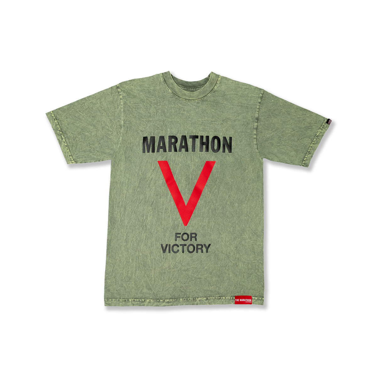 Marathon V For Victory T-Shirt - Washed Matcha - Front