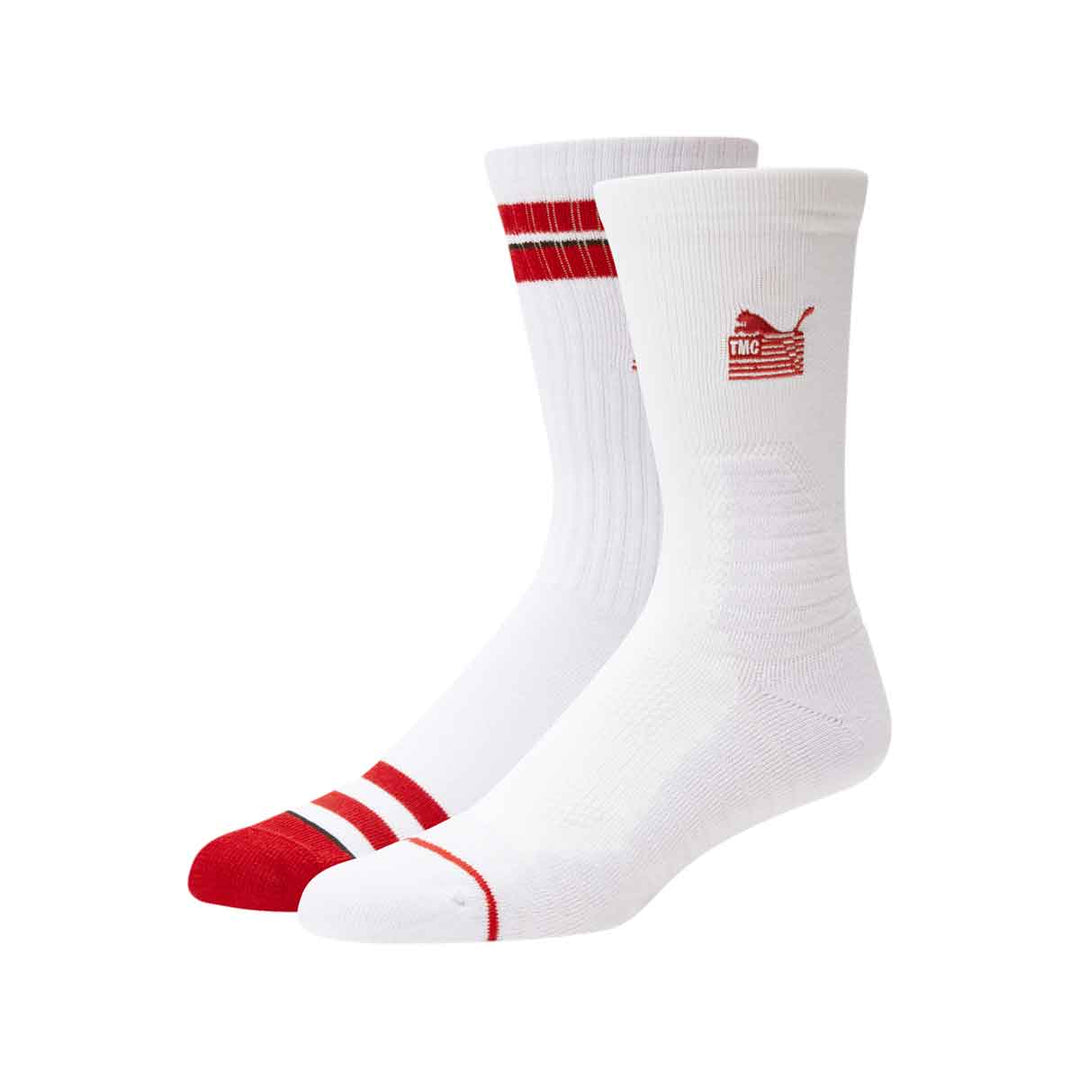 PUMA x TMC Everyday Hussle Collection Socks White Red 2 pack The Marathon Clothing